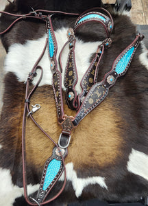 One Ear Headstall and Breast Collar LV/Teal Average Size