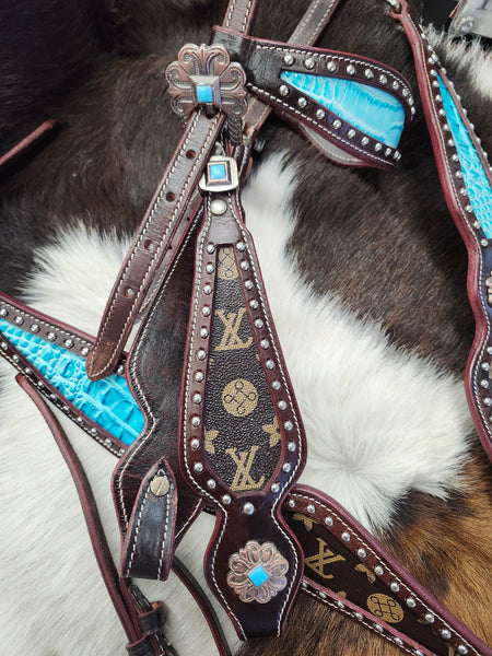 One Ear Headstall and Breast Collar LV/Teal Average Size