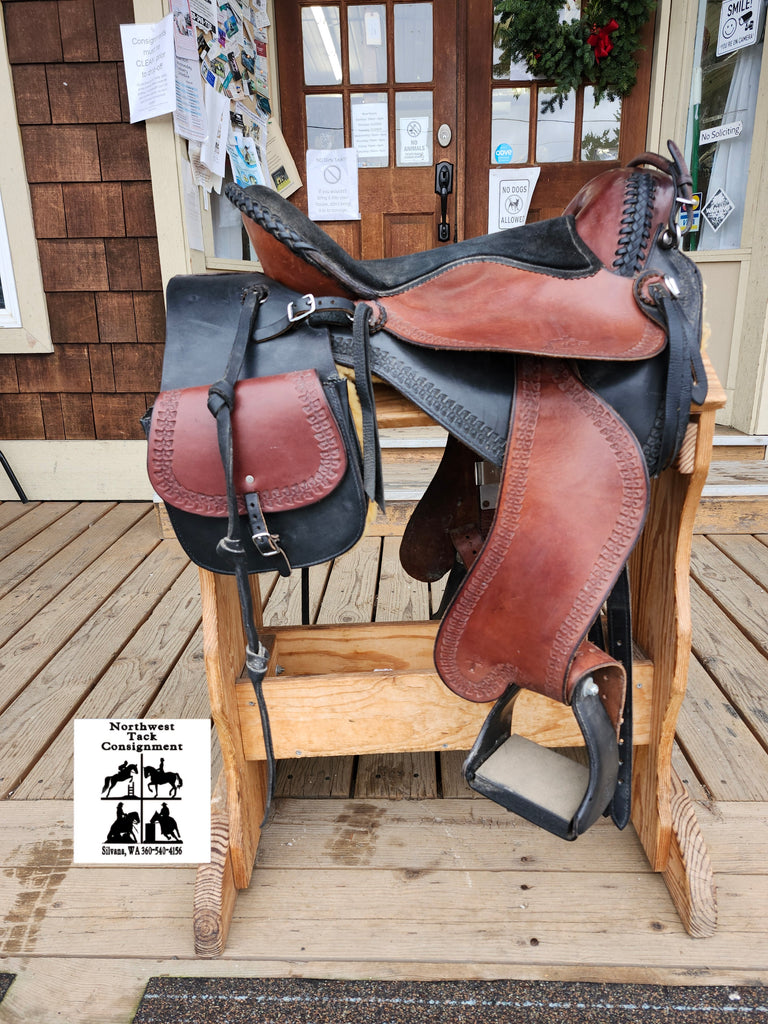 Alfa Equine Sac de selle Western en cuir marron à trois Alfa Equine Sac de selle Western en cuir marron à trois