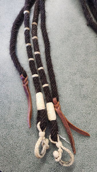 Horsehair split reins with rawhide accents