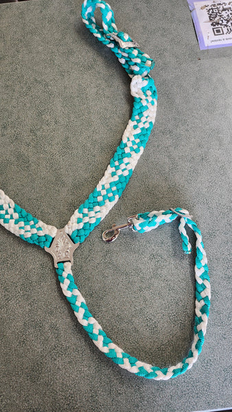 Custom Muletape Breastcollar - Teal & White