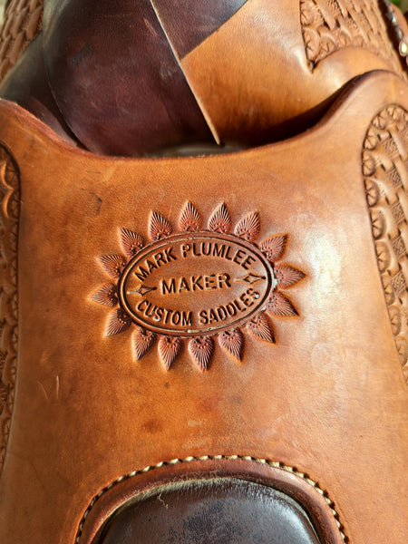 Mark Plumly custom wade tree roping saddle 16" seat