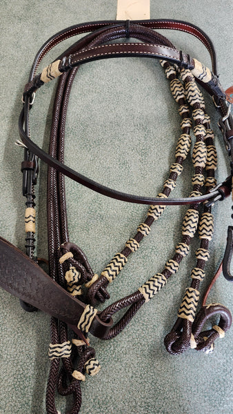 Turquoise Cross Headstall & Romal Reins Set