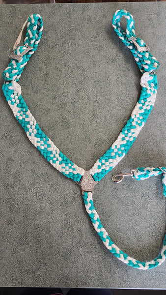 Custom Muletape Breastcollar - Teal & White
