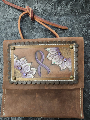 Cinch saddle sack brown leather, purple flower