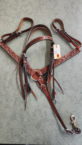 PONY turquoise cross leaf Tooled bridle with matching breast collar