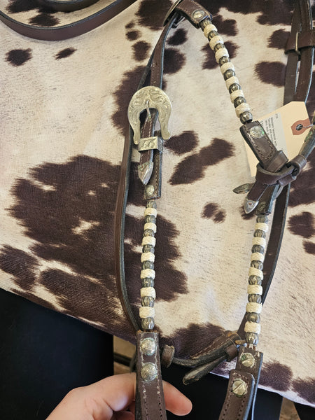 Western headstall with ferrules and matching split reins