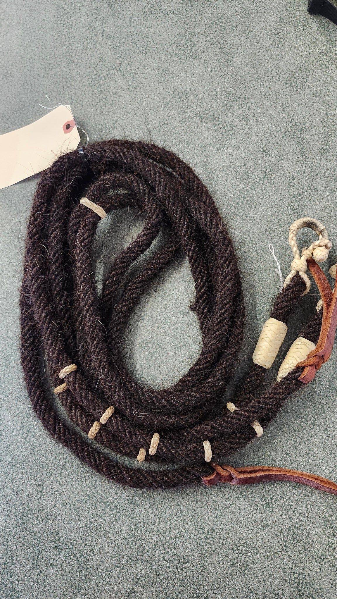 Horsehair split reins with rawhide accents