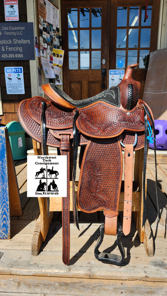 15" Western Saddle w/ Acorn Leaf tooling and Basketweave
