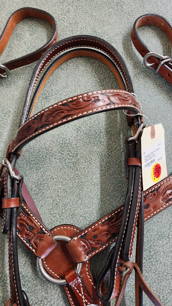 PONY turquoise cross leaf Tooled bridle with matching breast collar