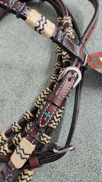 Turquoise Cross Headstall & Romal Reins Set