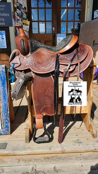 15" Western Saddle w/ Acorn Leaf tooling and Basketweave