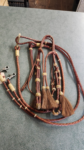 Braided Leather pervian bridle with reins